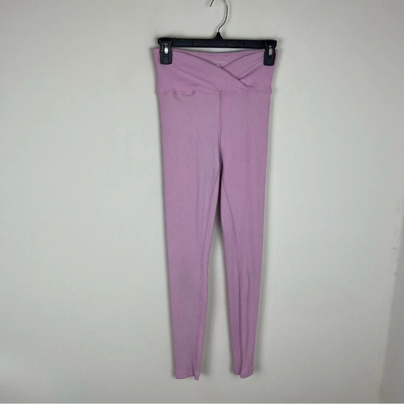Year of Ours Pink Ribbed Veronica Crossover Waist Leggings Size M - Picture 2 of 6